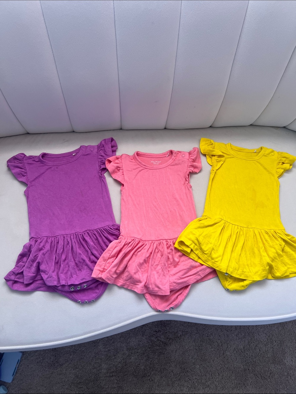 Posh peanut bamboo Ruffle onesie dress Trio - Purple, Pink, Yellow